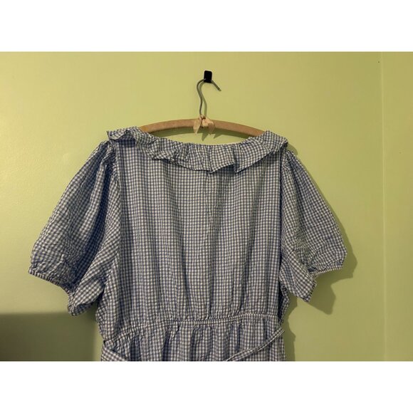Draper James RSVP 3X Blue Gingham Ruffle V-Neck Belted Fit & Flare Dress Puff Sl - Picture 13 of 14
